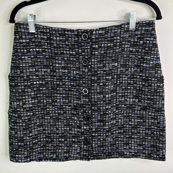 Tweed Mini Skirt Button Front Black White Blue Career Party Casual - Picture 1 of 7